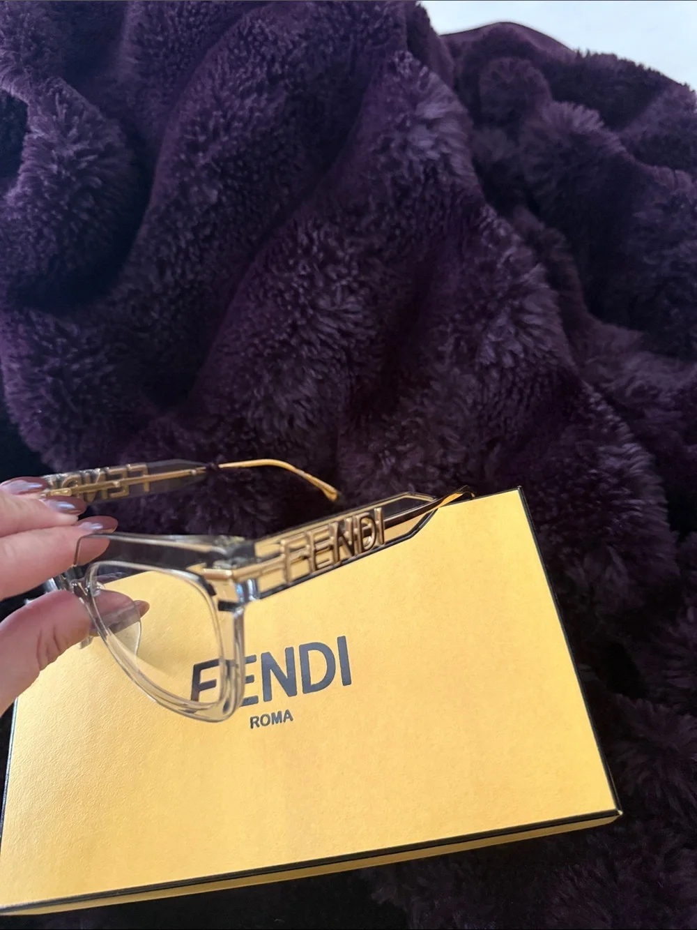 Fendi Fendigraphy FE50065I Optical frame transparent grey crystal w/ gold tones